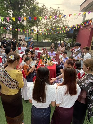 Lao students welcome traditional Bunpimay with international friends